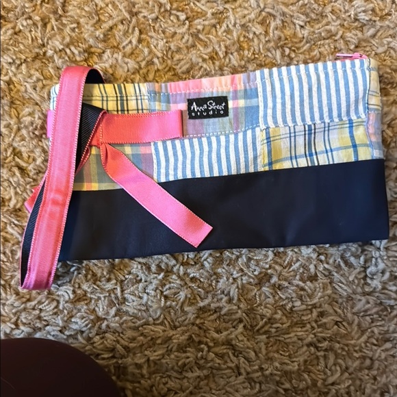 Anne Street Studio Striped and Plaid Clutch with Pink Ribbon - Picture 1 of 3